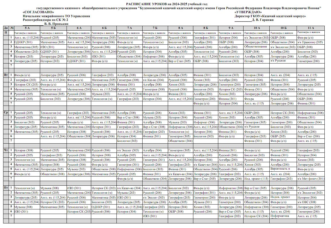 Расписание уроков 2024-2025 учебный год